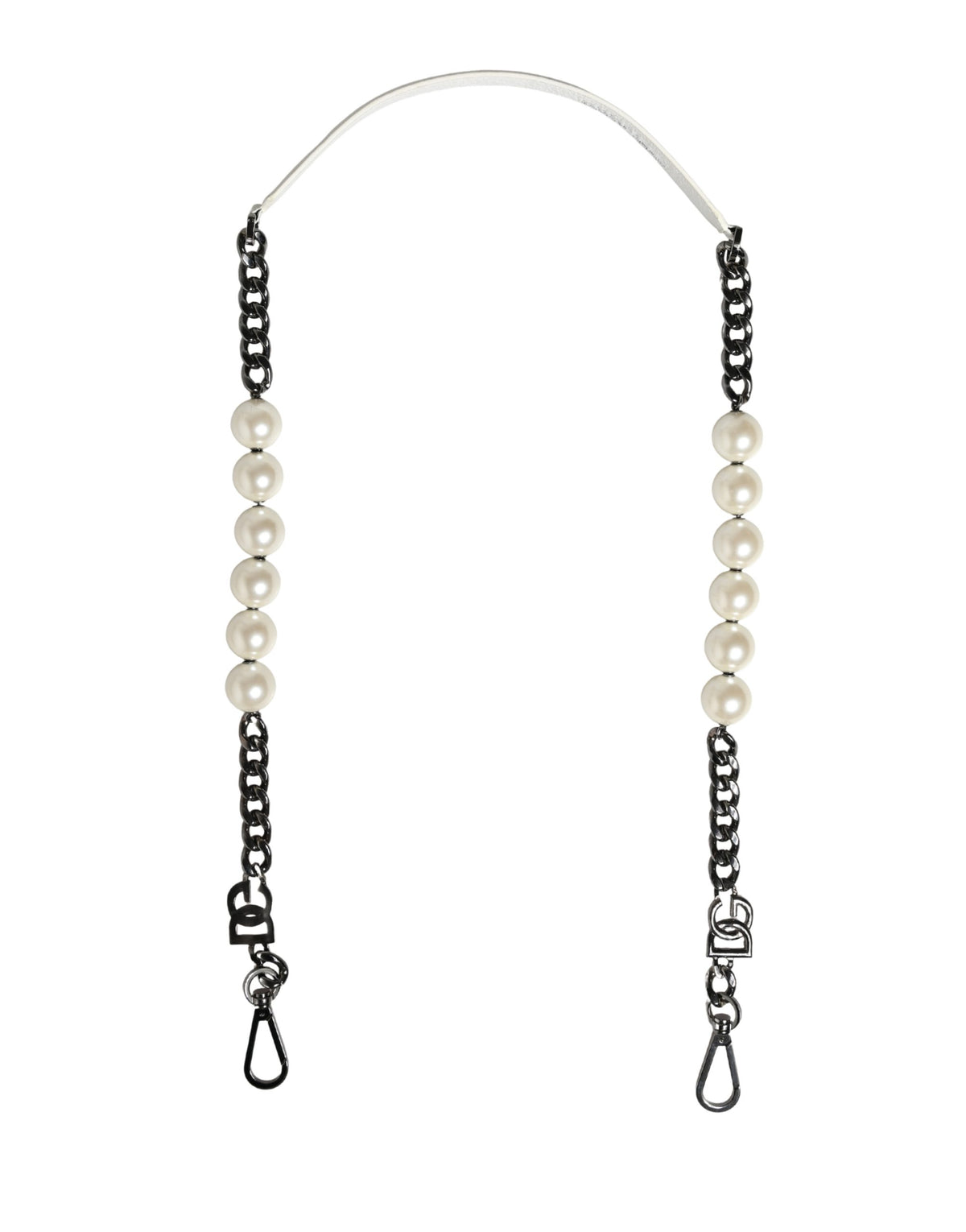 Dolce & Gabbana Brass Zamak Calf Leather Shoulder Strap - Pearl Silver White