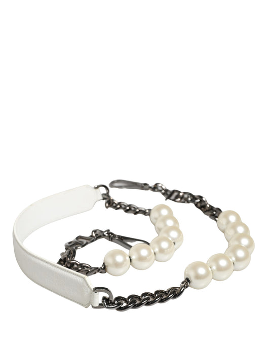 Dolce & Gabbana Brass Zamak Calf Leather Shoulder Strap - Pearl Silver White
