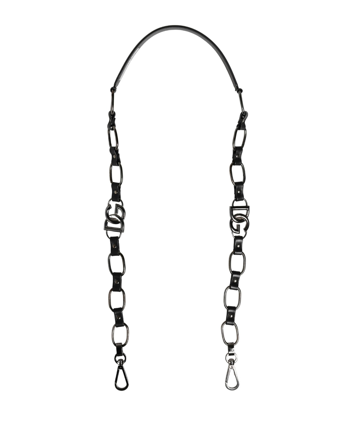 Dolce & Gabbana Brass Zamak Calf Leather Shoulder Strap - Black Silver