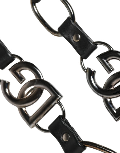 Dolce & Gabbana Brass Zamak Calf Leather Shoulder Strap - Black Silver