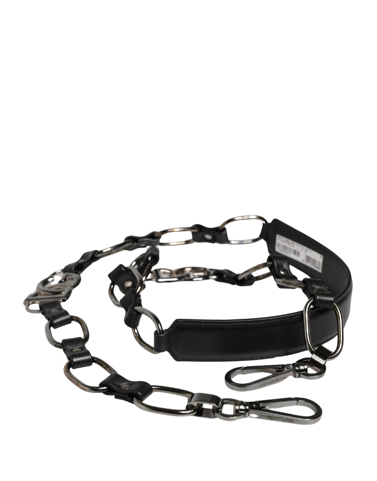 Dolce & Gabbana Brass Zamak Calf Leather Shoulder Strap - Black Silver