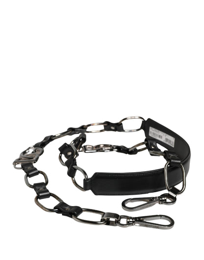 Dolce & Gabbana Brass Zamak Calf Leather Shoulder Strap - Black Silver