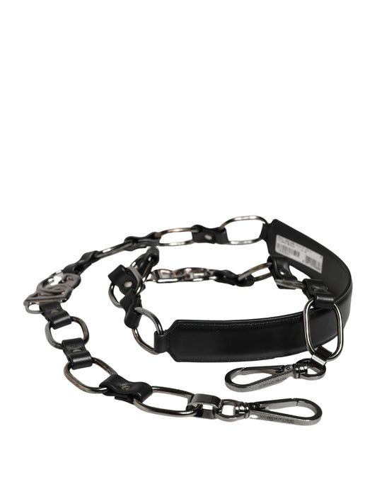 Dolce & Gabbana Brass Zamak Calf Leather Shoulder Strap - Black Silver