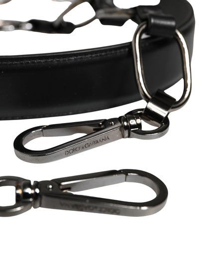 Dolce & Gabbana Brass Zamak Calf Leather Shoulder Strap - Black Silver