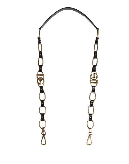 Dolce & Gabbana Brass Zamak Calf Leather Shoulder Strap - Black Gold