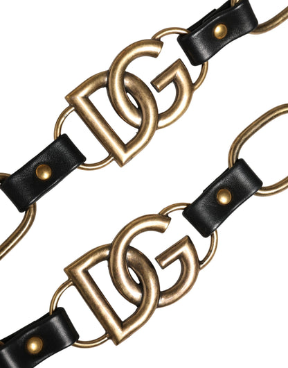 Dolce & Gabbana Brass Zamak Calf Leather Shoulder Strap - Black Gold