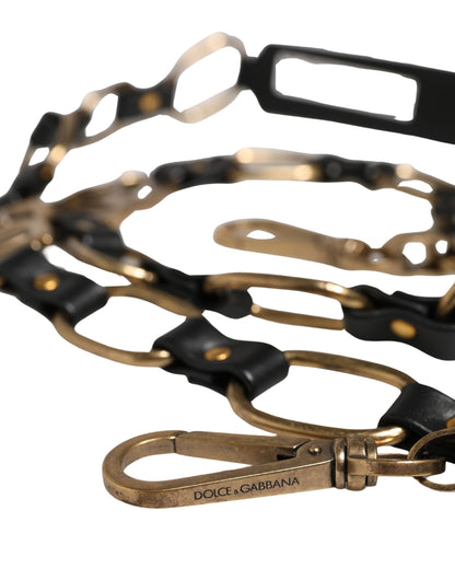 Dolce & Gabbana Brass Zamak Calf Leather Shoulder Strap - Black Gold