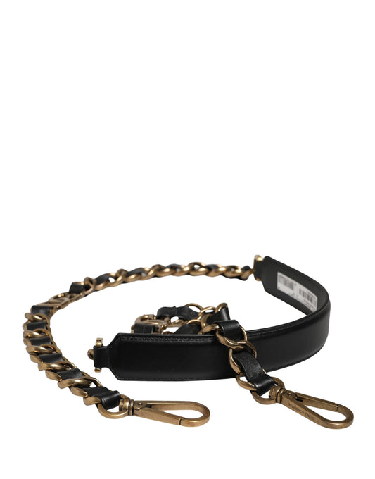 Dolce & Gabbana Brass Zamak Calf Leather Shoulder Strap - Black Gold