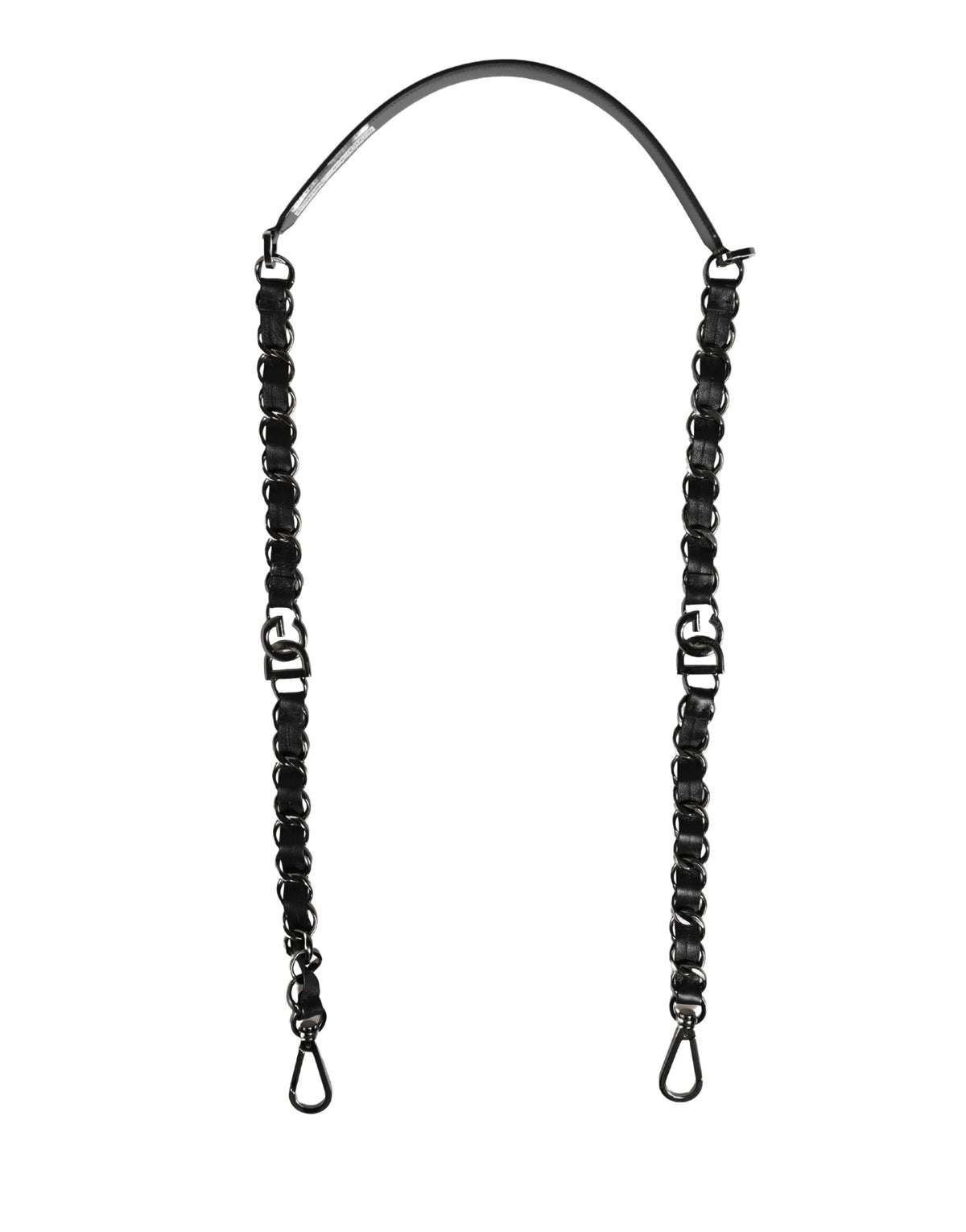 Dolce & Gabbana Brass Zamak Calf Leather Shoulder Strap - Black Silver