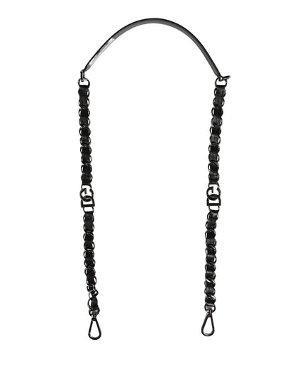 Dolce & Gabbana Brass Zamak Calf Leather Shoulder Strap - Black Silver