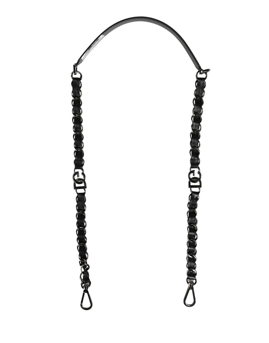 Dolce & Gabbana Brass Zamak Calf Leather Shoulder Strap - Black Silver