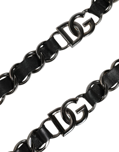 Dolce & Gabbana Brass Zamak Calf Leather Shoulder Strap - Black Silver