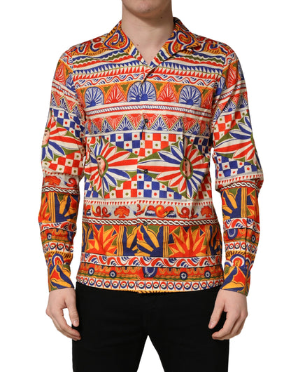 Dolce & Gabbana Men's Slim Long-Sleeve Cotton Twill Dress Shirt - Black Multicolor