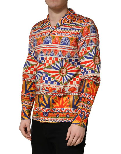 Dolce & Gabbana Men's Slim Long-Sleeve Cotton Twill Dress Shirt - Black Multicolor