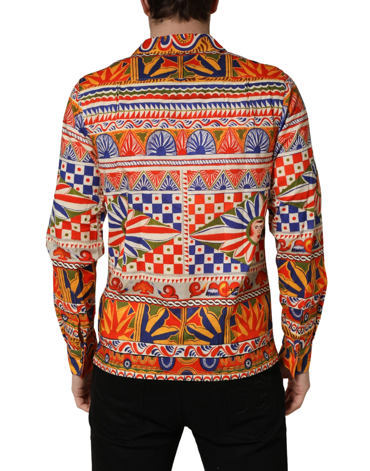 Dolce & Gabbana Men's Slim Long-Sleeve Cotton Twill Dress Shirt - Black Multicolor