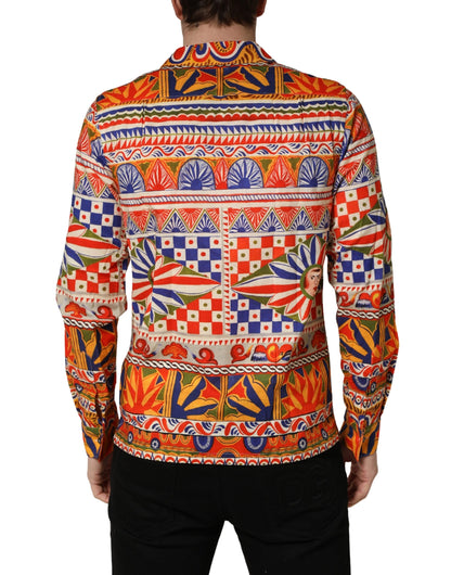 Dolce & Gabbana Men's Slim Long-Sleeve Cotton Twill Dress Shirt - Black Multicolor