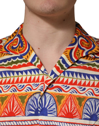 Dolce & Gabbana Men's Slim Long-Sleeve Cotton Twill Dress Shirt - Black Multicolor