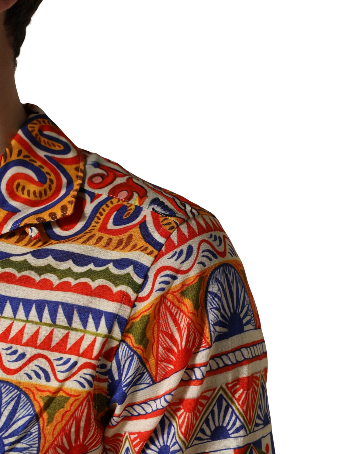 Dolce & Gabbana Men's Slim Long-Sleeve Cotton Twill Dress Shirt - Black Multicolor