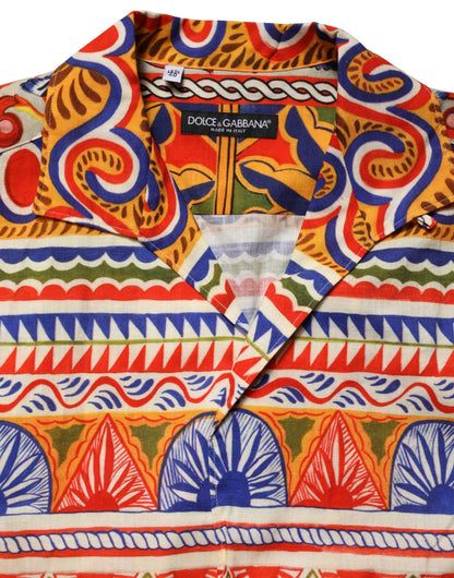 Dolce & Gabbana Men's Slim Long-Sleeve Cotton Twill Dress Shirt - Black Multicolor