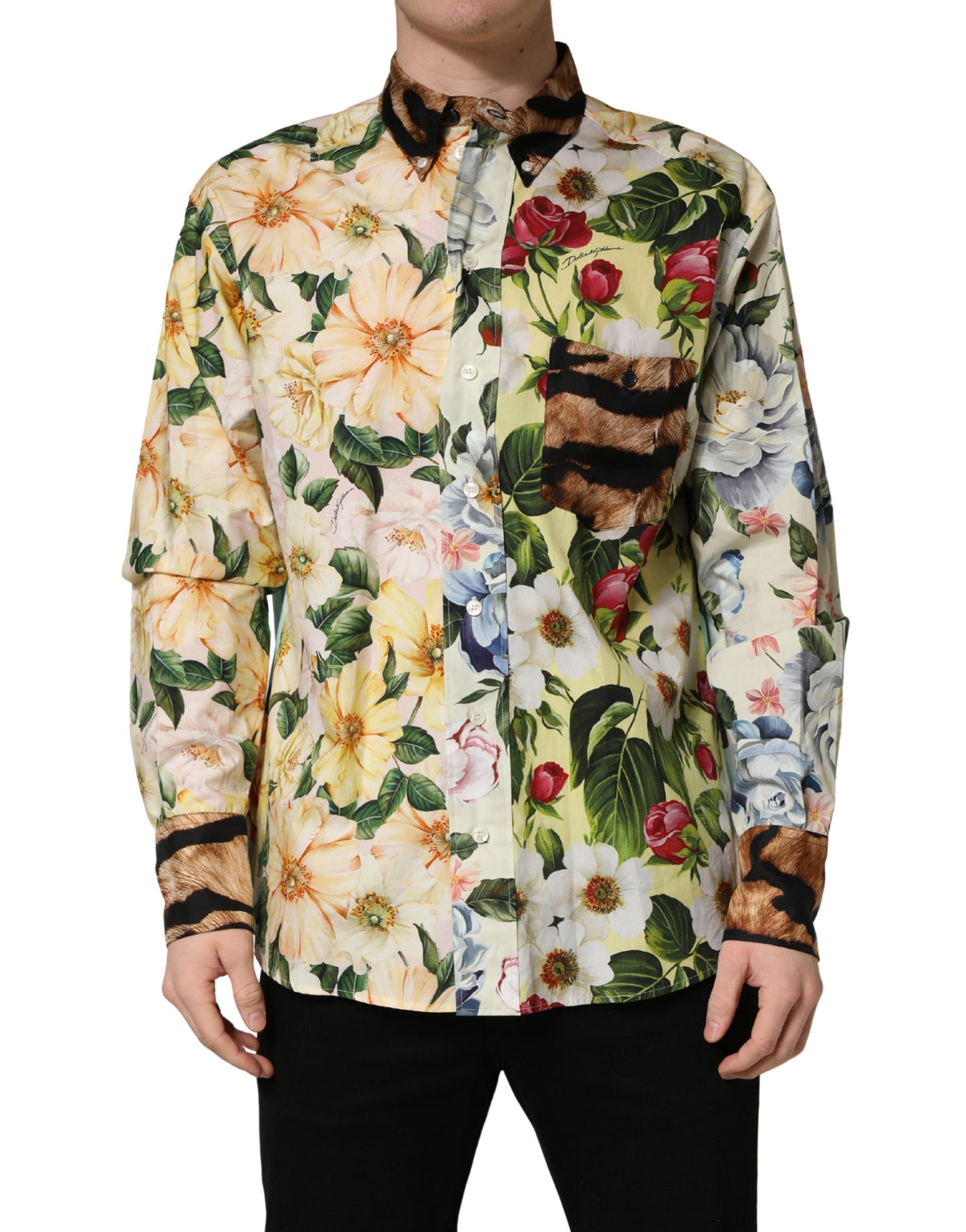 Dolce & Gabbana Men's Slim Long-Sleeve Cotton & Silk Dress Shirt - Animal Multicolor Floral Print