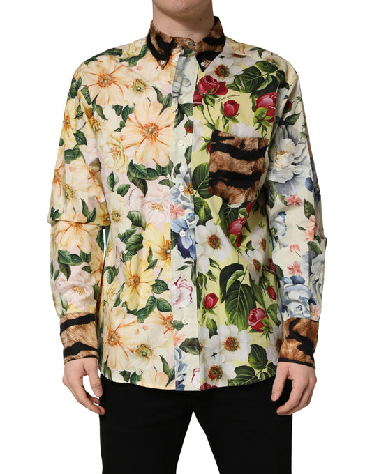 Dolce & Gabbana Men's Slim Long-Sleeve Cotton & Silk Dress Shirt - Animal Multicolor Floral Print