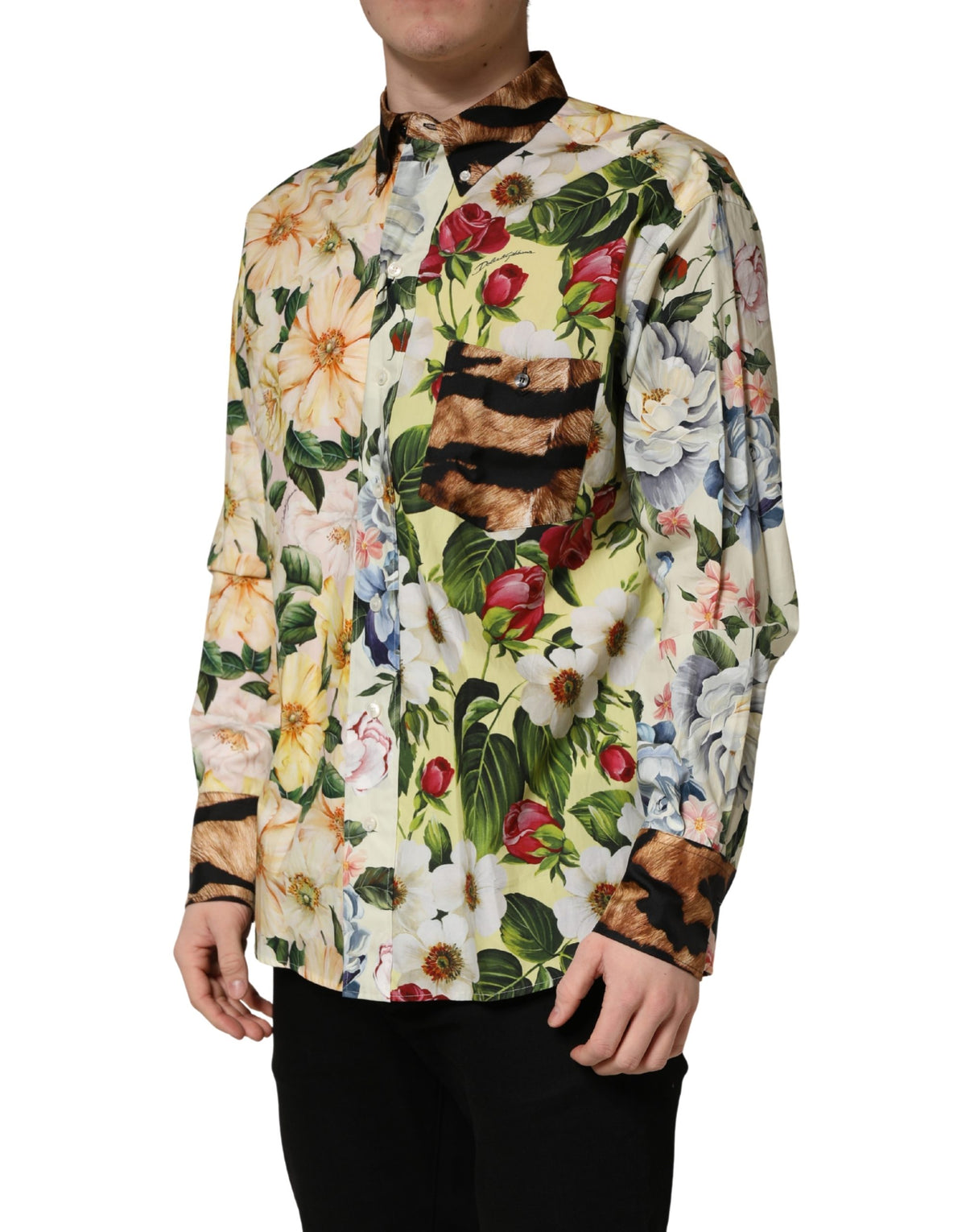 Dolce & Gabbana Men's Slim Long-Sleeve Cotton & Silk Dress Shirt - Animal Multicolor Floral Print