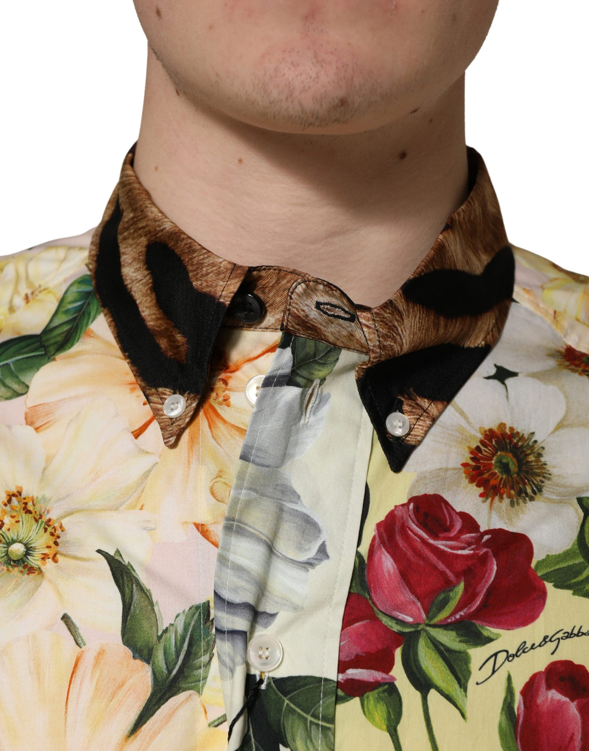 Dolce & Gabbana Men's Slim Long-Sleeve Cotton & Silk Dress Shirt - Animal Multicolor Floral Print