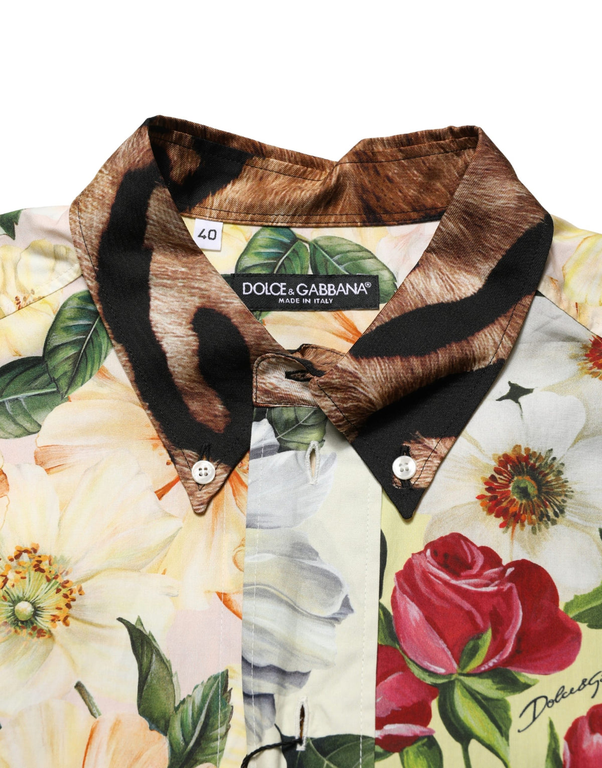 Dolce & Gabbana Men's Slim Long-Sleeve Cotton & Silk Dress Shirt - Animal Multicolor Floral Print