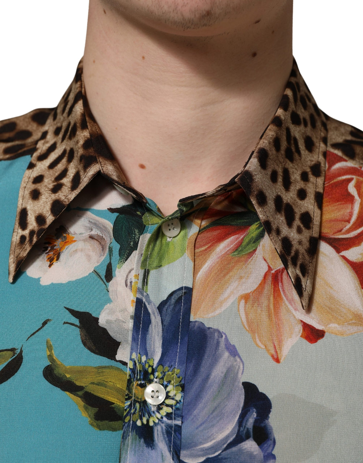 Dolce & Gabbana Men's Slim Long-Sleeve Cotton & Silk Dress Shirt - Animal Multicolor Floral Print