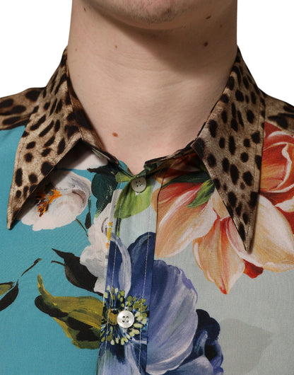 Dolce & Gabbana Men's Slim Long-Sleeve Cotton & Silk Dress Shirt - Animal Multicolor Floral Print