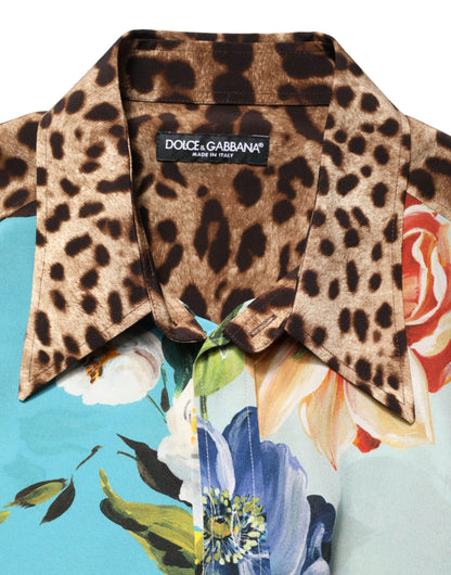 Dolce & Gabbana Men's Slim Long-Sleeve Cotton & Silk Dress Shirt - Animal Multicolor Floral Print