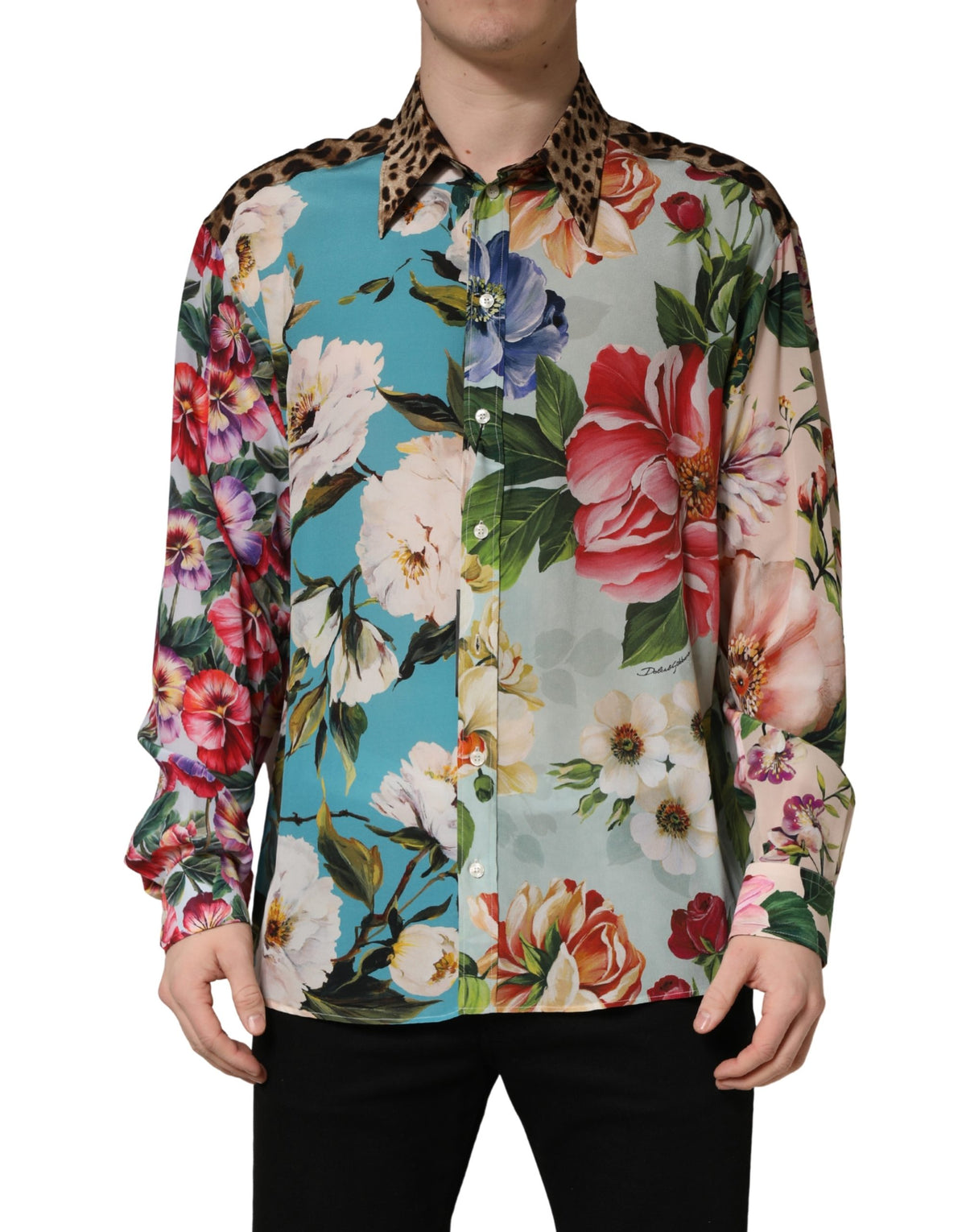 Dolce & Gabbana Men's Slim Long-Sleeve Cotton & Silk Dress Shirt - Animal Multicolor Floral Print