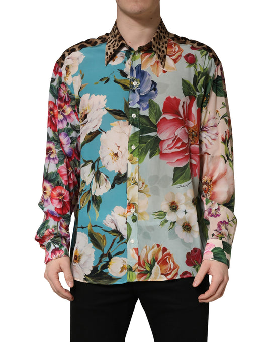 Dolce & Gabbana Men's Slim Long-Sleeve Cotton & Silk Dress Shirt - Animal Multicolor Floral Print