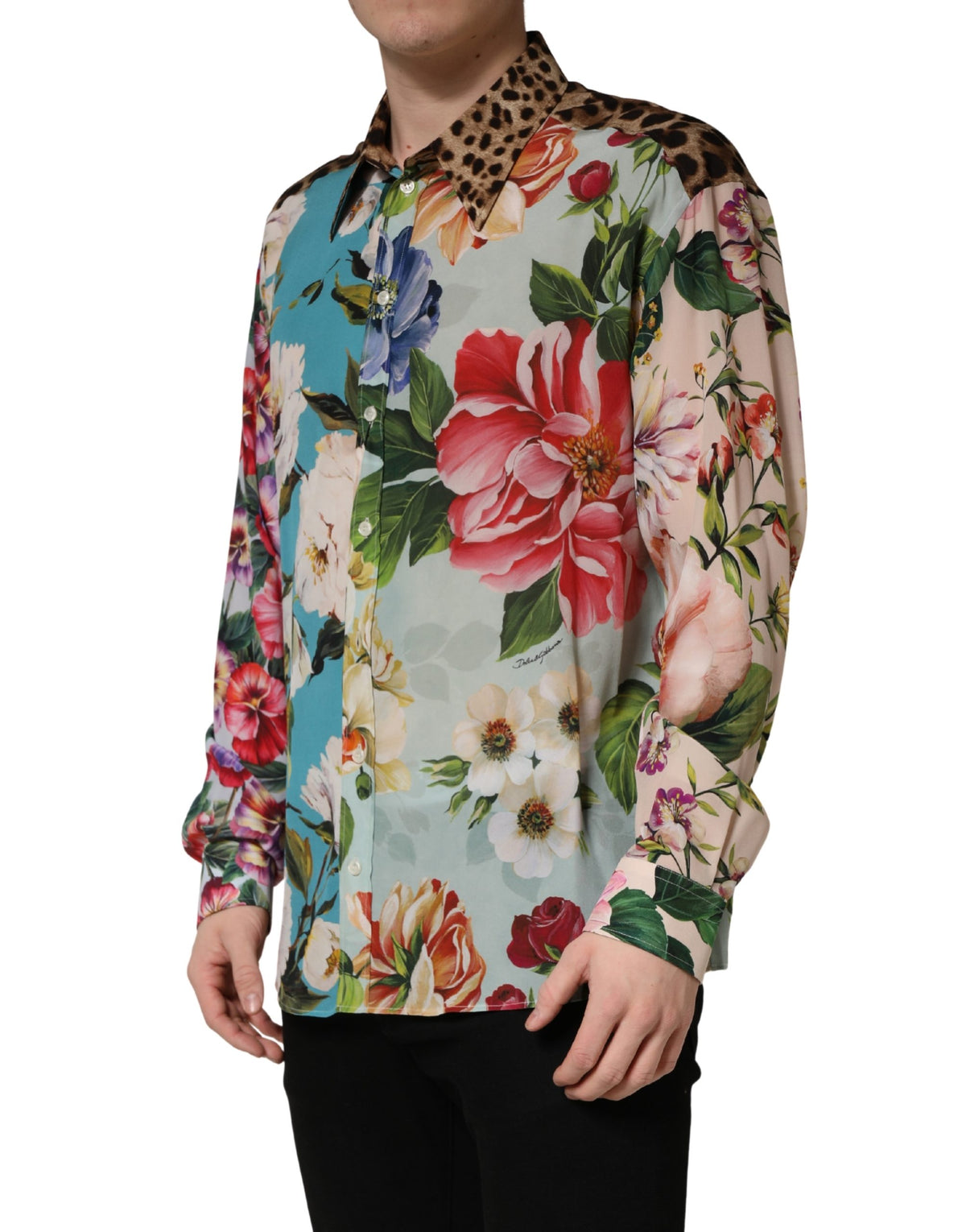 Dolce & Gabbana Men's Slim Long-Sleeve Cotton & Silk Dress Shirt - Animal Multicolor Floral Print