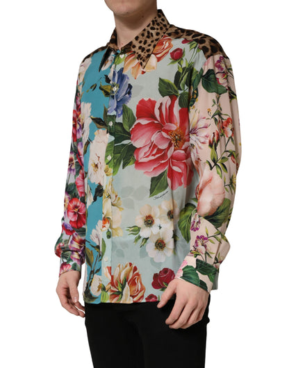 Dolce & Gabbana Men's Slim Long-Sleeve Cotton & Silk Dress Shirt - Animal Multicolor Floral Print
