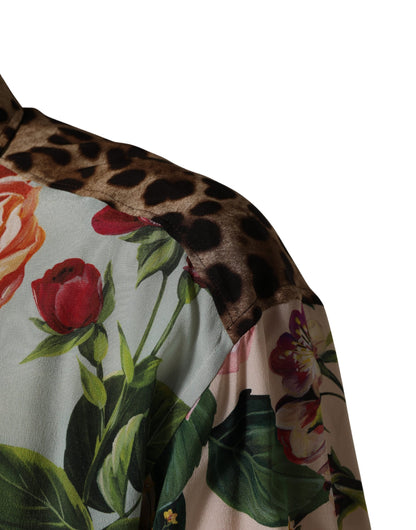Dolce & Gabbana Men's Slim Long-Sleeve Cotton & Silk Dress Shirt - Animal Multicolor Floral Print