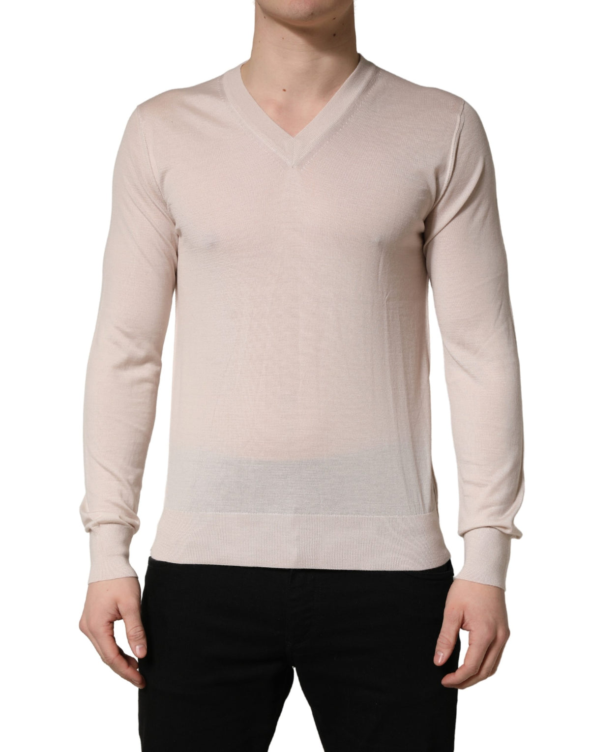 Dolce & Gabbana Men's Relaxed Fit Regular V Neck Cashmere Sweatshirt - Beige