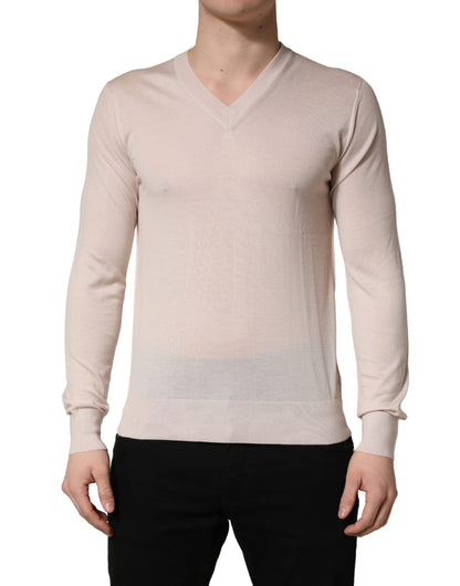 Dolce & Gabbana Men's Relaxed Fit Regular V Neck Cashmere Sweatshirt - Beige