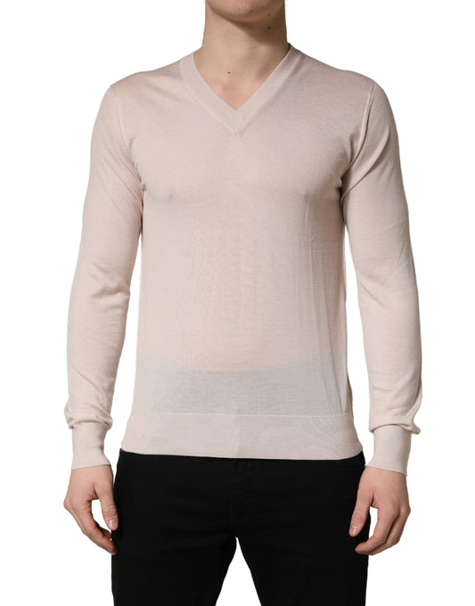 Dolce & Gabbana Men's Relaxed Fit Regular V Neck Cashmere Sweatshirt - Beige