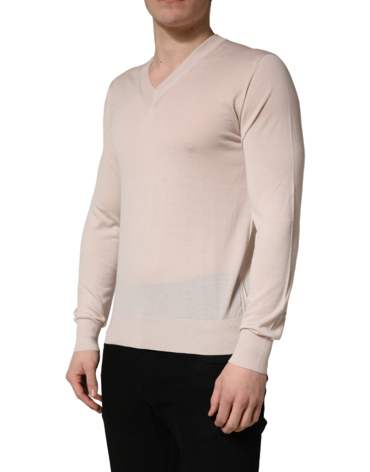 Dolce & Gabbana Men's Relaxed Fit Regular V Neck Cashmere Sweatshirt - Beige