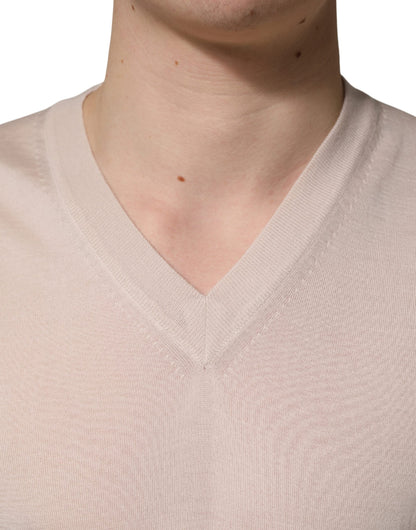 Dolce & Gabbana Men's Relaxed Fit Regular V Neck Cashmere Sweatshirt - Beige