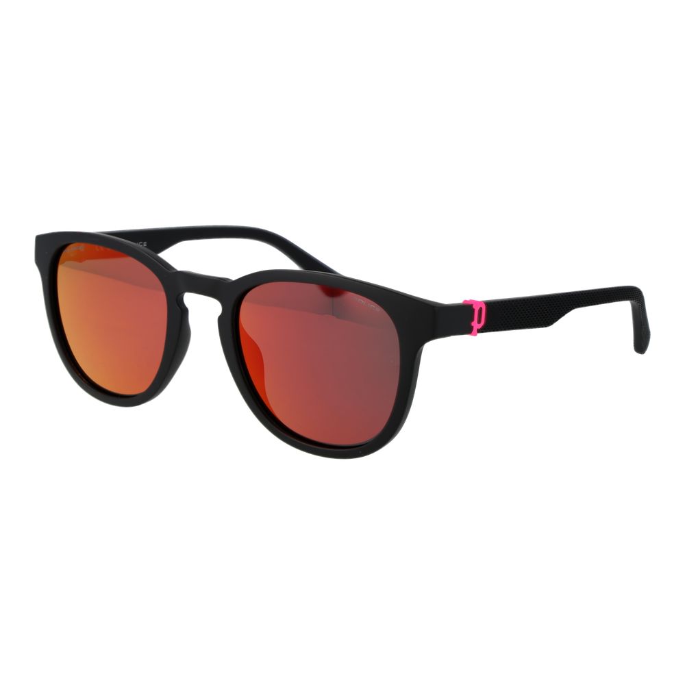 This Sunglasses by Police for men in plastic black presents a sumptuous silhouette, showcasing a sumptuous full-rim panto frame design in black coloured frame and high-performance polarized mirrored category-3-dark-tint lens.