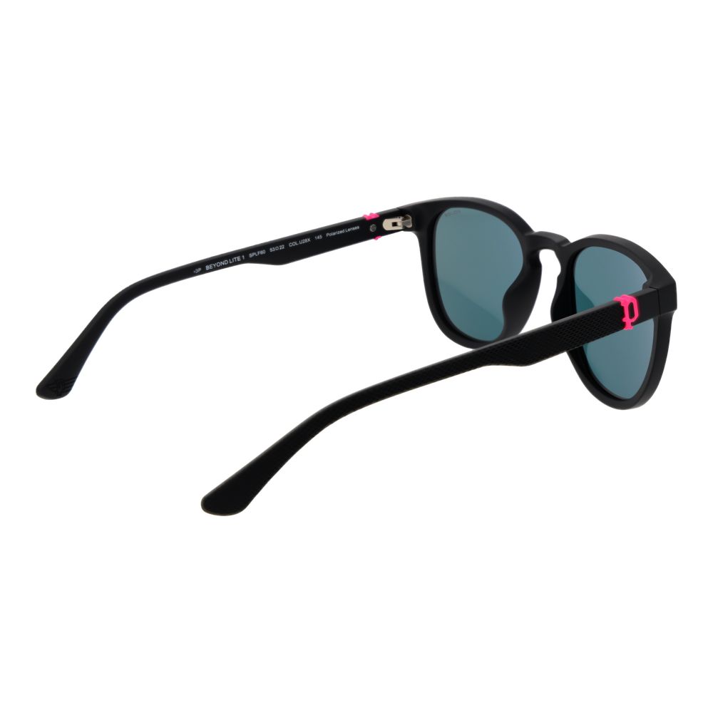 Sunglasses by Police for men in plastic and black featuring an opulent full-rim panto frame design with a sophisticated black coloured frame finish and high-performance polarized mirrored category-3-dark-tint lens.