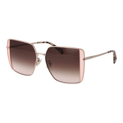 Sunglasses by Police for women in metal rose-gold features an ethereal full-rim square frame design with rose-gold coloured frame frames and gradient category-3-dark-tint lens for a ethereal finish.