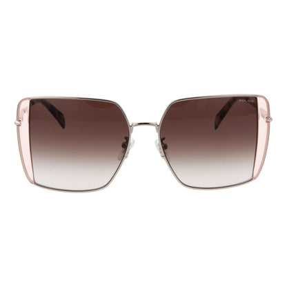Sunglasses by Police for women in metal rose-gold features a sumptuous silhouette, showcasing a sumptuous full-rim square frame design in rose-gold coloured frame with high-performance gradient category-3-dark-tint lens.
