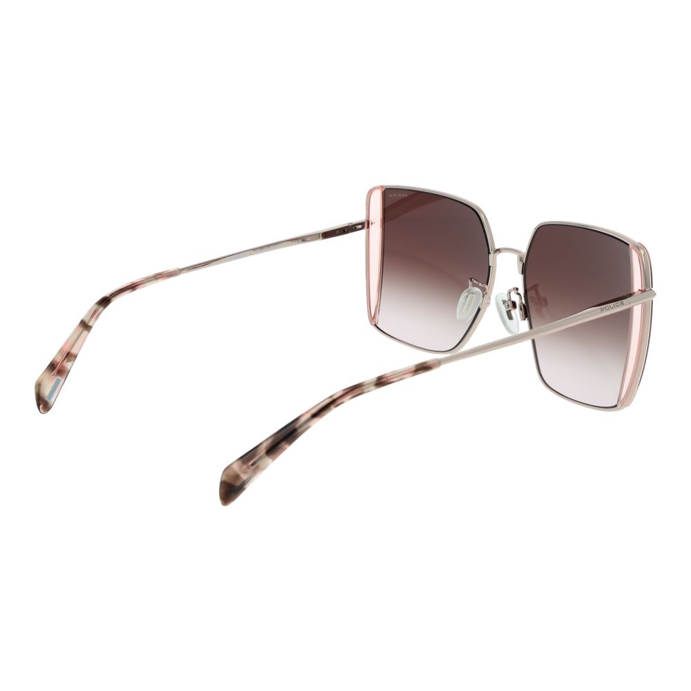 Sunglasses by Police for women in metal rose-gold features an lustrous full-rim square frame design with rose-gold coloured frame detailing and gradient category-3-dark-tint lens for a lustrous aesthetic.