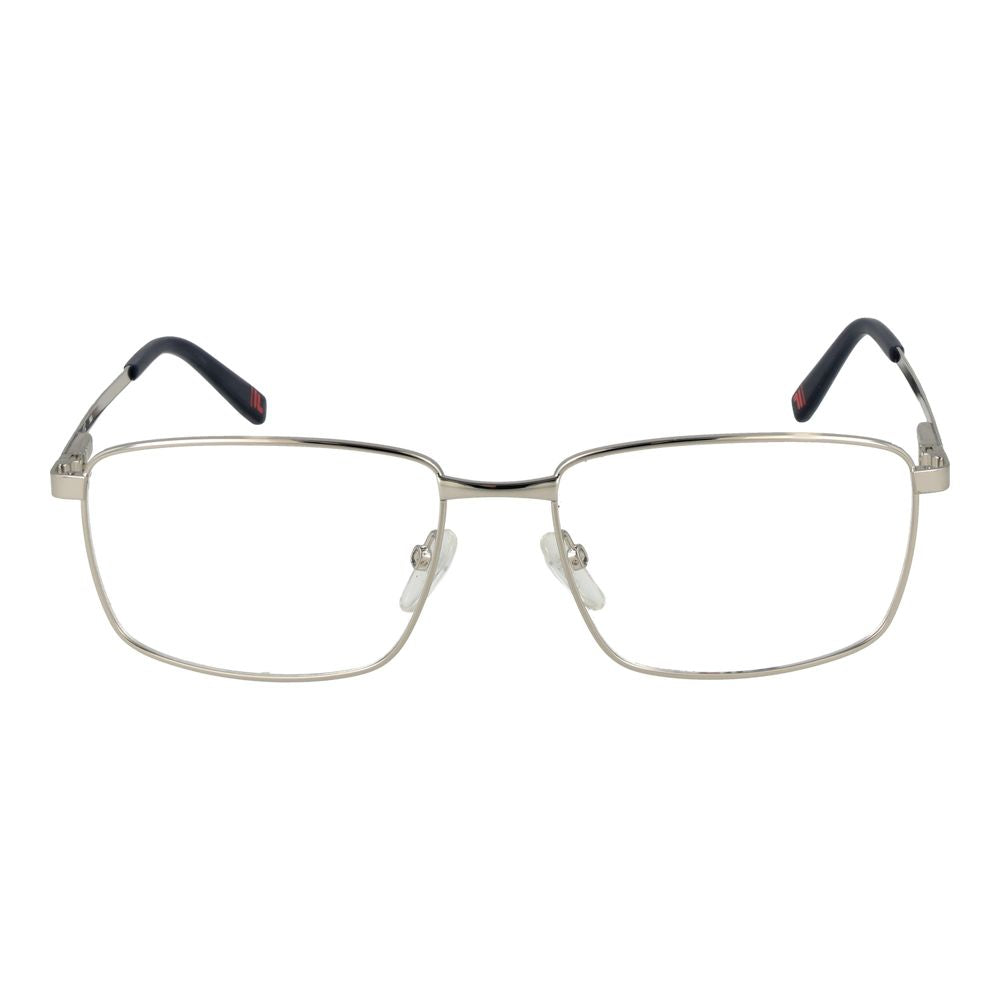 Eyeglasses Frames by Fila for men in stainless steel silver features an refined silhouette, showcasing a sophisticated silver coloured frame and refined full-frame frame design for a refined look.