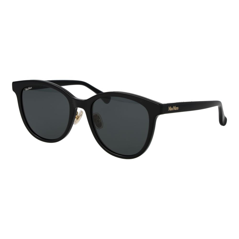 This Sunglasses by Max Mara for women in cotton polyester black presents a sumptuous silhouette, showcasing a sumptuous full-rim panto frame design in black coloured frame and high-performance category-3-dark-tint lens.