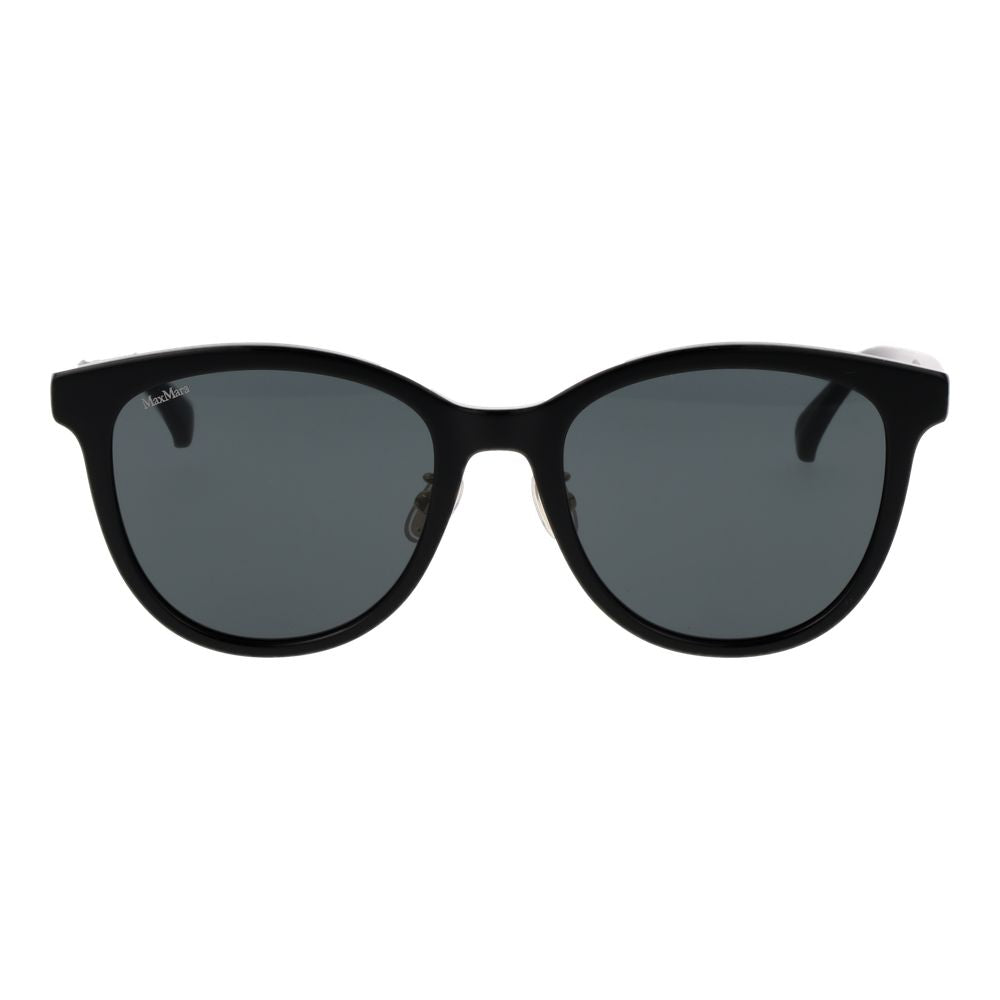 Sunglasses by Max Mara for women in cotton polyester and black featuring an opulent full-rim panto frame design with a sophisticated black coloured frame finish and high-performance category-3-dark-tint lens.