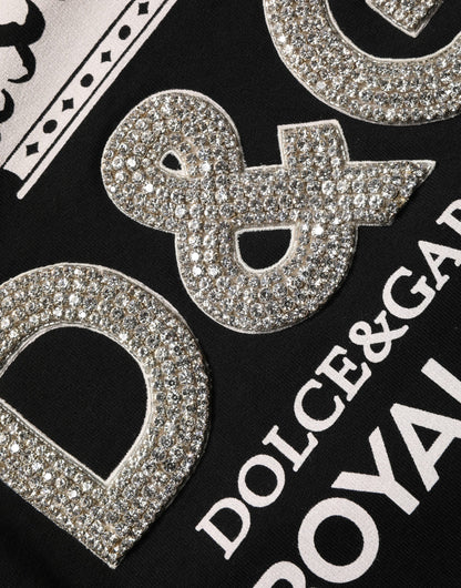 Dolce & Gabbana Men's Regular Fit Crew Neck Cotton Terrycloth & Crystal Sweatshirt - Black